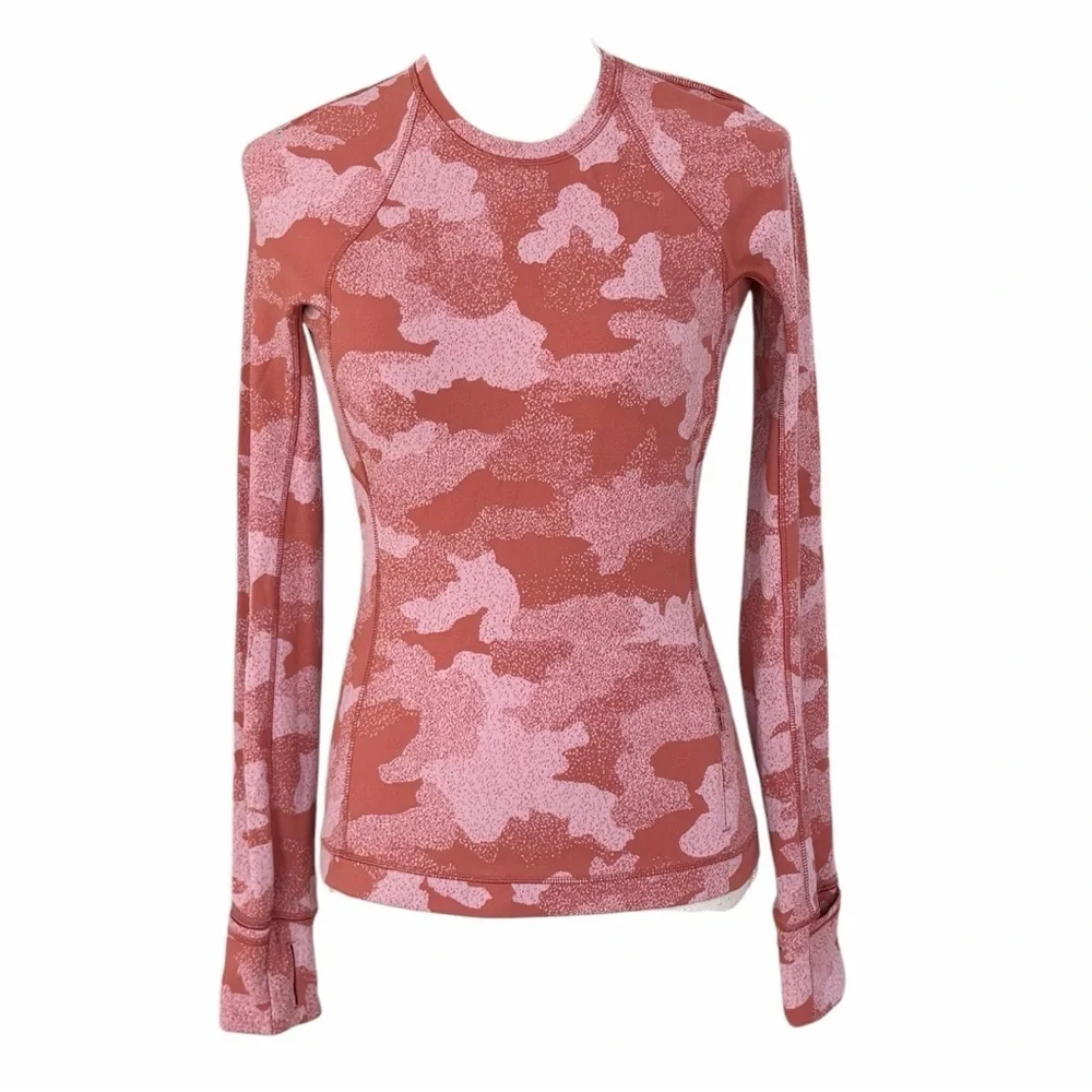 Lululemon Rulu Run Long Sleeve Shirt Heritage Speckle Camo Cranberry Size 4